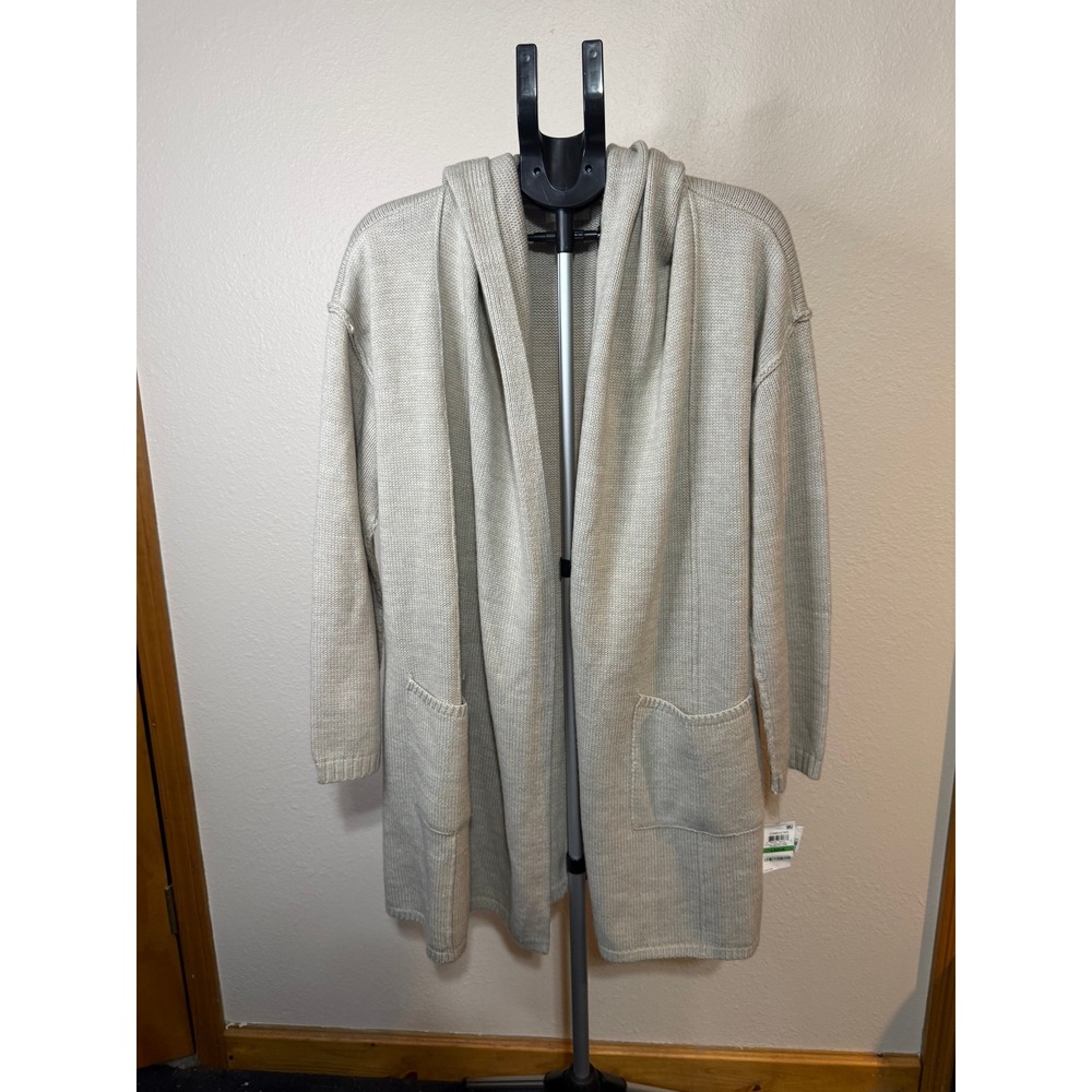 Style & Co Womens Hooded Cardigan Sweater Stud Trim Beige Hammock Heather Large